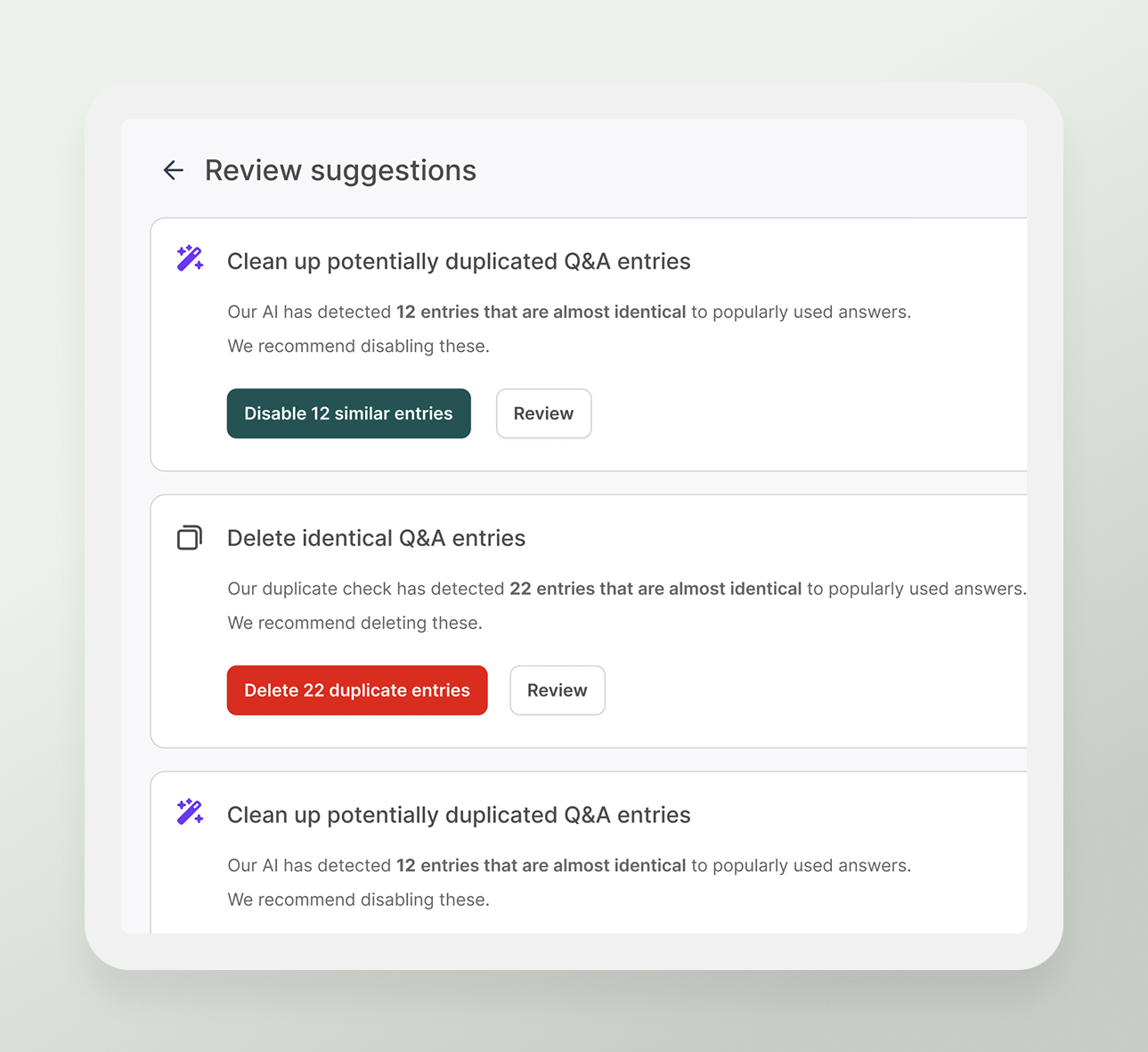 Wireframe of a forward-looking approach showing automated issue detection with single-click bulk fix suggestions.