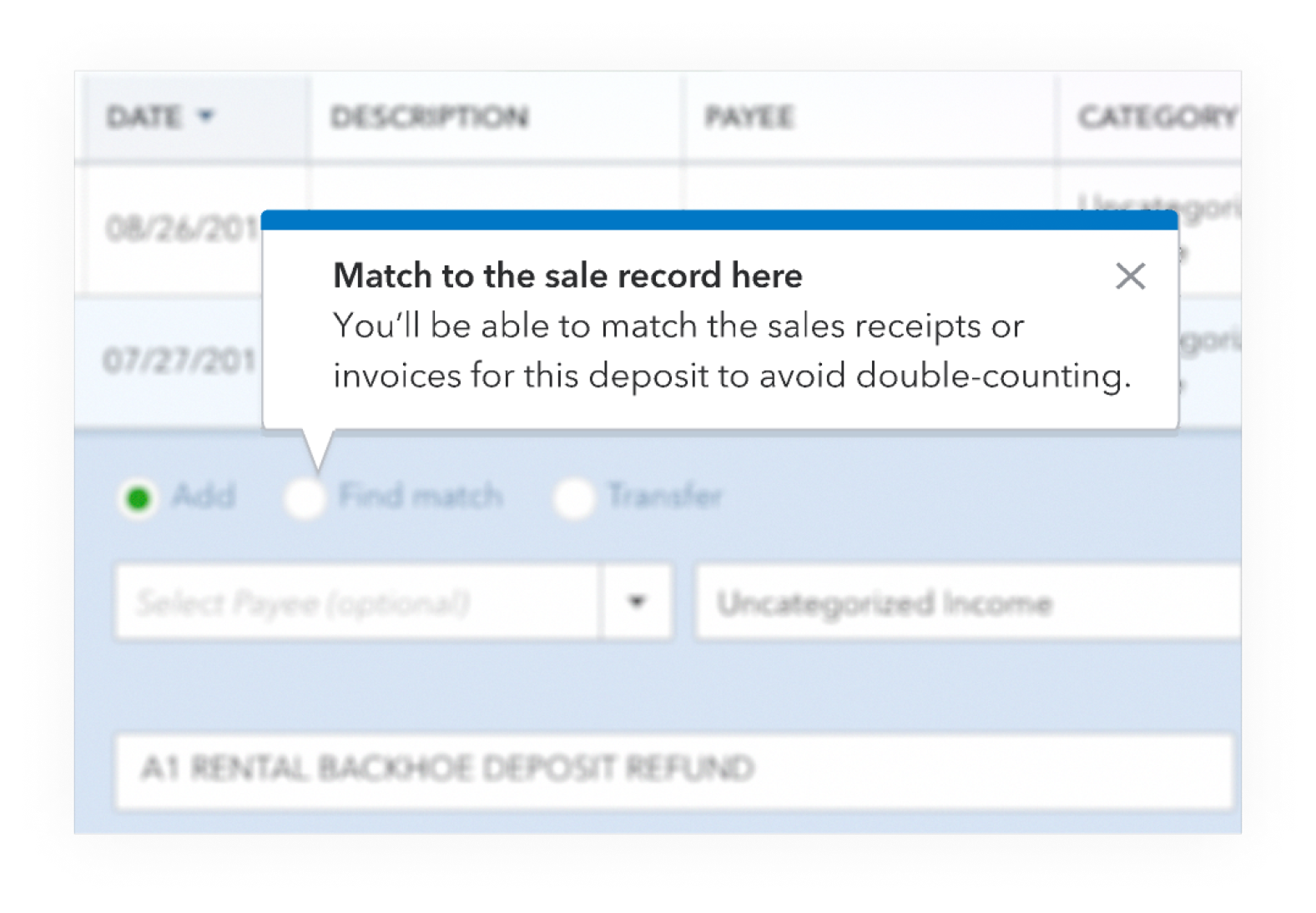 Follow-up guidance pop-up explaining how to proceed and clarifying the meaning of 'match' in the product.