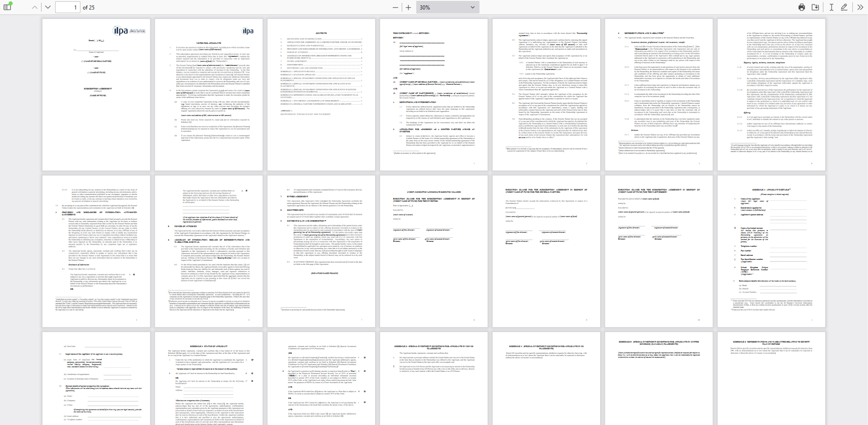 Thumbnail grid of all 40+ pages of the original subscription document, showing the sheer volume of content advisors were expected to navigate.